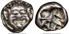 MYSIA. Parium. Ca. 500-450 BC. AR drachm (13mm). NGC Choice VF, edge cut. Gorgoneion facing with open mouth and protruding tongue / Crude disjointed i...