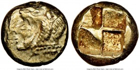 IONIA. Erythrae. Ca. 550-500 BC. EL sixth-stater or hecte (10mm). NGC XF. Head of Heracles left, wearing lion-skin headdress / Irregular quadripartite...