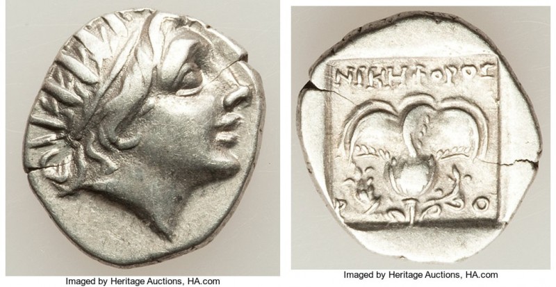CARIAN ISLANDS. Rhodes. Ca. 88-84 BC. AR drachm (15mm, 2.21 gm, 12h). XF. Plinth...