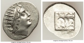 CARIAN ISLANDS. Rhodes. Ca. 88-84 BC. AR drachm (18mm, 2.65 gm, 12h). Choice XF. Plinthophoric standard, Philon, magistrate. Radiate head of Helios ri...