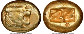 LYDIAN KINGDOM. Alyattes or Walwet (ca. 610-546 BC). EL third-stater or trite (13mm, 4.75 gm). NGC XF 5/5 - 3/5, countermarks. Uninscribed, Lydo-Miles...