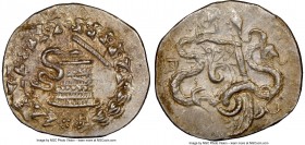 PHRYGIA. Apameia. Ca. 166-133 BC. AR cistophorus (29mm, 12.72 gm, 12h). NGC Choice AU 4/5 - 4/5. Ca. 150-140 BC. Serpent emerging from cista mystica; ...
