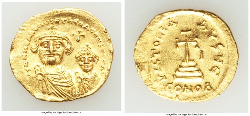 Heraclius (AD 610-641), and Heraclius Constantine. AV solidus (22mm, 4.43 gm, 6h...