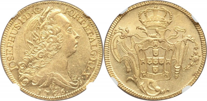 Jose I gold 6400 Reis 1766-R AU58 NGC, Rio de Janeiro mint, KM172.2, Fr-65, LMB-...