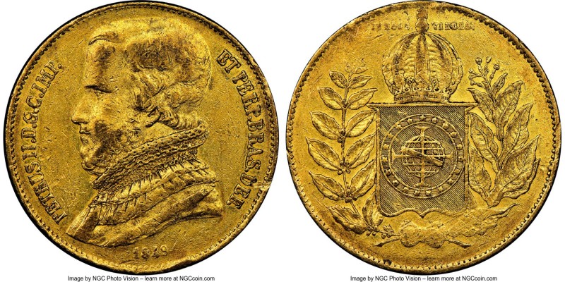 Pedro II gold 20000 Reis 1849 XF45 NGC, Rio de Janeiro mint, KM461. AGW 0.5286 o...