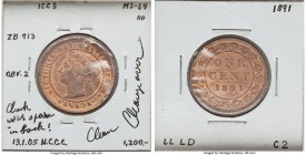 Victoria Cent 1891 UNC, London mint, KM7. Large leaves, large date variety. Coins in collector's own 2x2 holders with comments and grading not necessa...