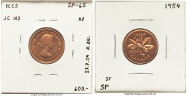 Elizabeth II Pair of Uncertified Cents, 1) Cent 1954 - Prooflike UNC, Royal Canadian mint, KM49 2) Cent 1953 - UNC, Royal Canadian mint, KM49 Coins in...