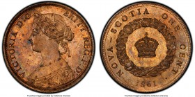 Nova Scotia. Victoria bronze Pattern Cent 1861 MS60 Red and Brown PCGS, KM-Pn6, NS-6. A very rare pattern issue, this piece features dappled red-brown...