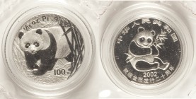 People's Republic platinum Proof Panda 100 Yuan (1/10 oz) 2002, KM1415. Struck to commemorate the 20th anniversary of the gold Panda coinage. Comes wi...