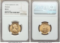 Prussia. Wilhelm II gold 20 Mark 1914-A MS61 NGC, Berlin mint, KM537. AGW 0.2305 oz. 

HID09801242017

© 2020 Heritage Auctions | All Rights Reser...
