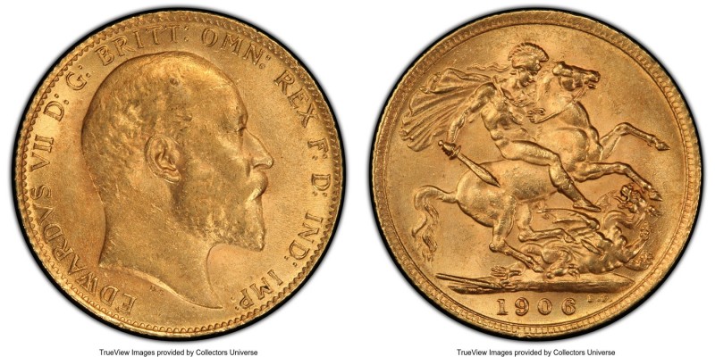 Edward VII gold Sovereign 1906 MS62 PCGS, KM805, S-3969. AGW 0.2355 oz. 

HID0...