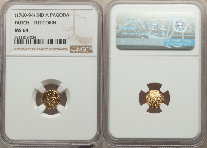 Dutch India gold Pagoda ND (1760-1794) MS64 NGC, Tuticorin mint, KM49.

HID098...