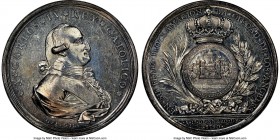 Charles IV silver "La Ciudad de Los Angeles" Proclamation Medal 1790 AU55 NGC, Grove-C-122, Heir-188. 48mm. Mislabeled on the holder as Grove-C-72 (Gu...