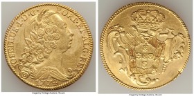 Jose I gold 6400 Reis (Peça) 1774-(L) AU (Surface Hairlines, Residue), Lisbon mint, KM240, Fr-101. 14.34gm. 31mm. Minimally circulated and lustrous, w...