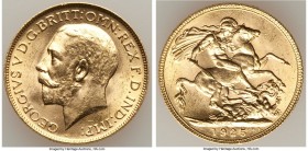 George V gold Sovereign 1925-SA UNC, Pretoria mint, KM21. 22mm. 7.99gm. A carefully handled example displaying rich golden cartwheel luster. AGW 0.235...