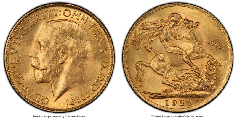 George V gold Sovereign 1928-SA MS64 PCGS, Pretoria mint, KM21, S-4004. AGW 0.23...