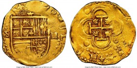 Philip II gold Cob 2 Escudos ND (1556-1598)-S AU53 NGC, Seville mint, Fr-169. 6.69gm. Well-struck for the type, with an admirable degree of detailing ...