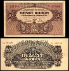 Czechoslovakia Lot of 2 Banknotes 1927 & 1944 Specimen
10 Korun 1927 & 20 Korun 1944