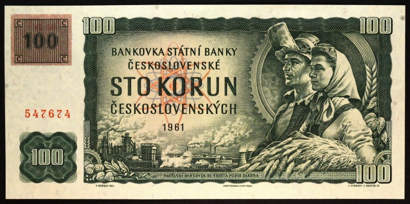 Czechoslovakia 100 Korun 1961 (1993)
P# 1c; № G 80 547674; Revaluation Stamp; U...