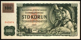 Czechoslovakia 100 Korun 1961 (1993)
P# 1c; № G 80 547674; Revaluation Stamp; UNC