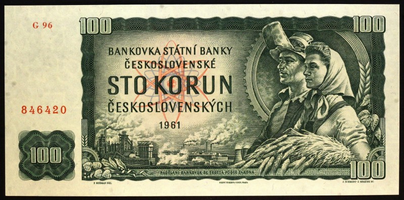 Czechoslovakia 100 Korun 1961
P# 91c; # G 96 846420; UNC
