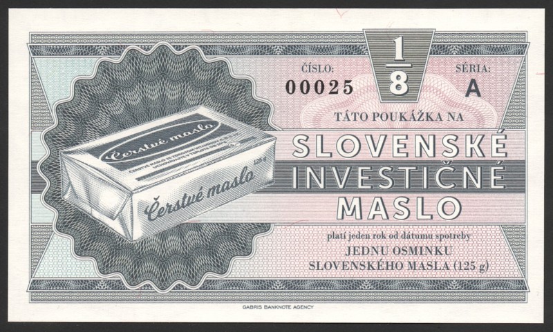 Slovakia 1/8 Maslo Specimen RARE
P5573-Gabris; One Eighth of Slovak Investment ...