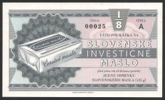 Slovakia 1/8 Maslo Specimen RARE
P5573-Gabris; One Eighth of Slovak Investment Butter; UNC
