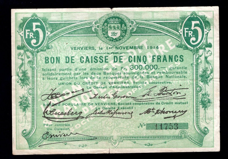 Belgium 5 Francs 1914
Verviers;