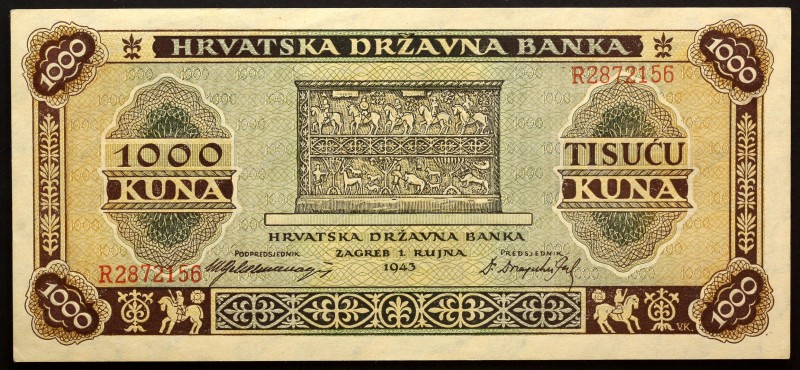 Croatia 1000 Kuna 1943
P# 12; XF+/AUNC-