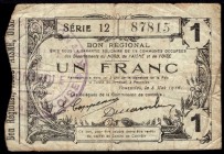 France 1 Franc 1916 Bon Regional
Issuing date : 16/06/1916. Pir. 2.1309, VF.