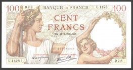 France 100 Francs 1939
P# 86b; № 035694928; Cripsy; XF+
