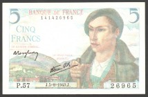 France 5 Francs 1943
P# 98a; № 141426965; Cripsy; XF