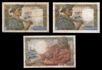 France Lot of 10 & 20 Francs 1943 - 1944
P99,100; 3 Pieces; Different dates; VF-XF