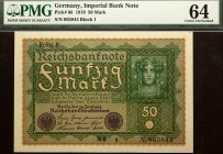 Germany 50 Mark 1919 PMG 64
P# 66; # 065844 Block 1
