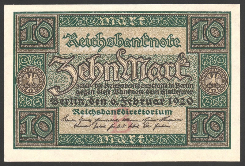 Germany 10 Mark 1920
P# 67a; № B-6310744; UNC