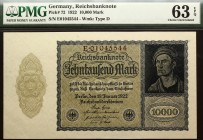 Germany 10000 Mark 1922 PMG 63
P# 72; Wmk: Type D