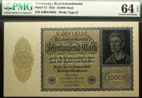 Germany 10000 Mark 1922 PMG 64
P# 72; Wmk: Type D