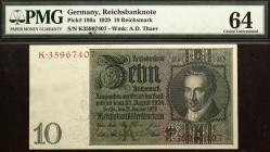 Germany 10 Reichsmark 1929 PMG 64
P# 180a; # K35967407; Wmk: A.D.Thaer