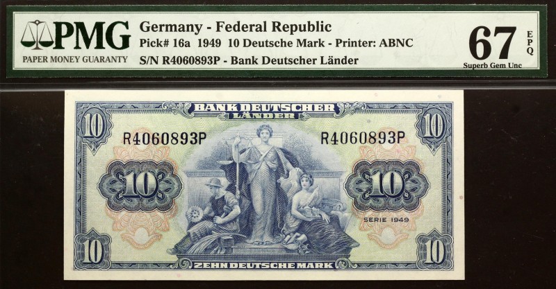 Germany 10 Mark 1949 PMG 67
P# 16a; # R4060893P