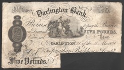 Great Britain Receipt of Darlington Bank 5 Pounds 1890 RARE
P# 374e; Sign.J.S.Fforde; G