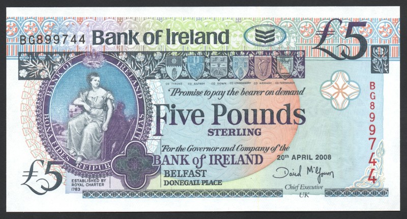 Northern Ireland 5 Pounds 2008
P# 83a; UNC