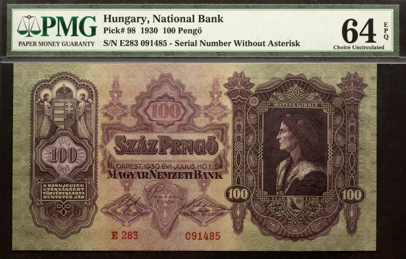 Hungary 100 Pengo 1930 PMG 64
P# 98; # E283 091485; S/N without Asterisk