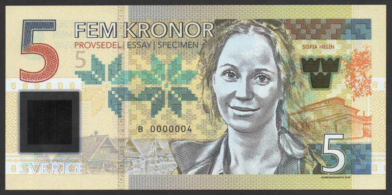 Sweden 5 Kronor 2016 Specimen RARE
P5276-Gabris; Mintage 1000; Polymer Portrait...