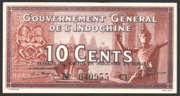 French Indochina 10 Cents 1939
P# 85d; № 640955 CJ; UNC; Small Banknote