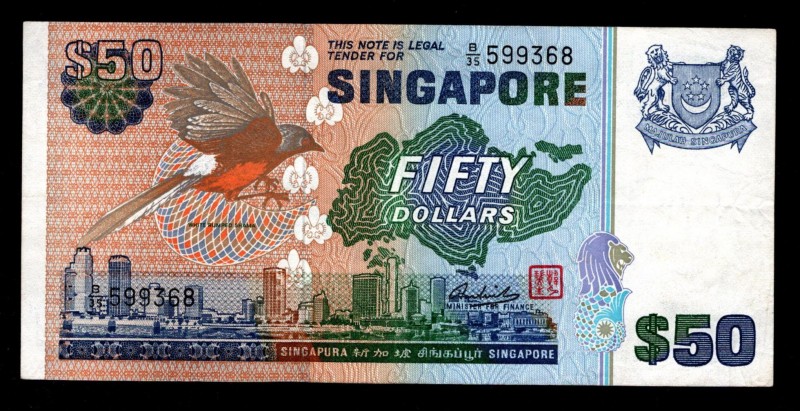 Singapore 50 Dollars 1976 Very Rare
P13a; B/35 599368; XF