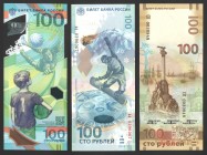Russia 100, 100 & 100 Roubles 2014 - 2018 Commemorative
P# 274, 275, 280; UNC; Set 3 Pcs