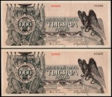 Russia North 1000 Roubles 1919 Consequitive Numbers - 2 notes
P# S210. Civil War, North West Field Treasury of White Army, General Yudenich. UNC.