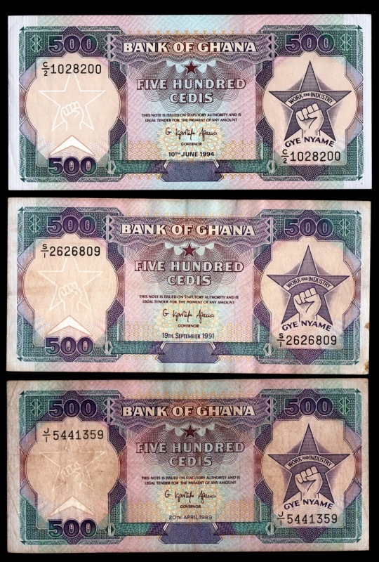 Ghana Lot of 500 Cedis 1989 - 1994
P84; 3 Pieces; VF-UNC