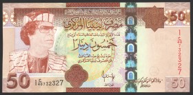 Libay 50 Dinars 2008
P# 75; № 732327; UNC; "Muammar Qaddafi"