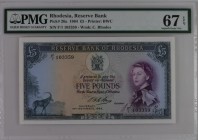 Rhodesia 5 Pounds 1964 PMG67EPQ
P# 26a; Rare in 67 GRADE! SUPER GEM UNC! Only few notes in this grade.